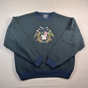 VTG Specialty Collection Sweater Mens XL Green Golf Embroidered Crest Wool Blend